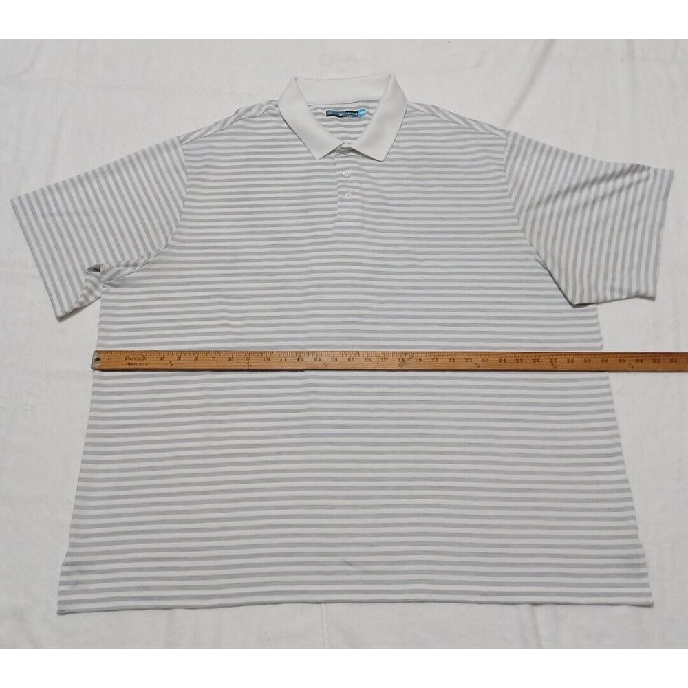 Roundtree & Yorke Performance Polo Shirt Mens 3XB Gray White Striped Short Sleev